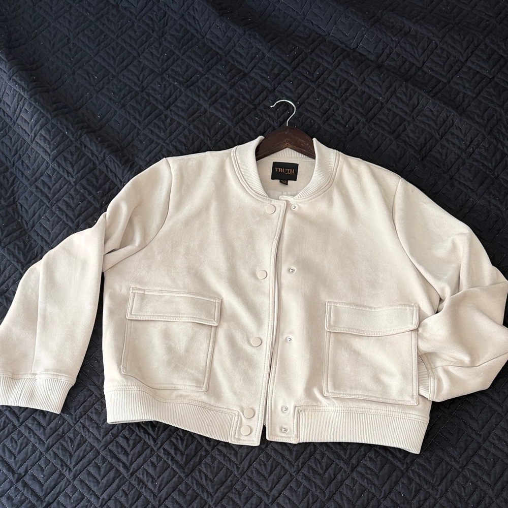 Women's Cream Bomber Jacket
Feels like suede.